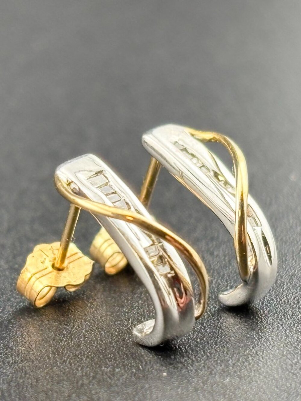 Diamond chip 10 K Yellow White Gold Modernist Earrings 1.7 grams, Garland Taylor